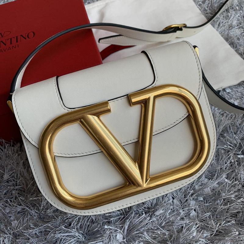 Valentino Shoulder Tote Bags VA0109 Plain Gold Button Beige White